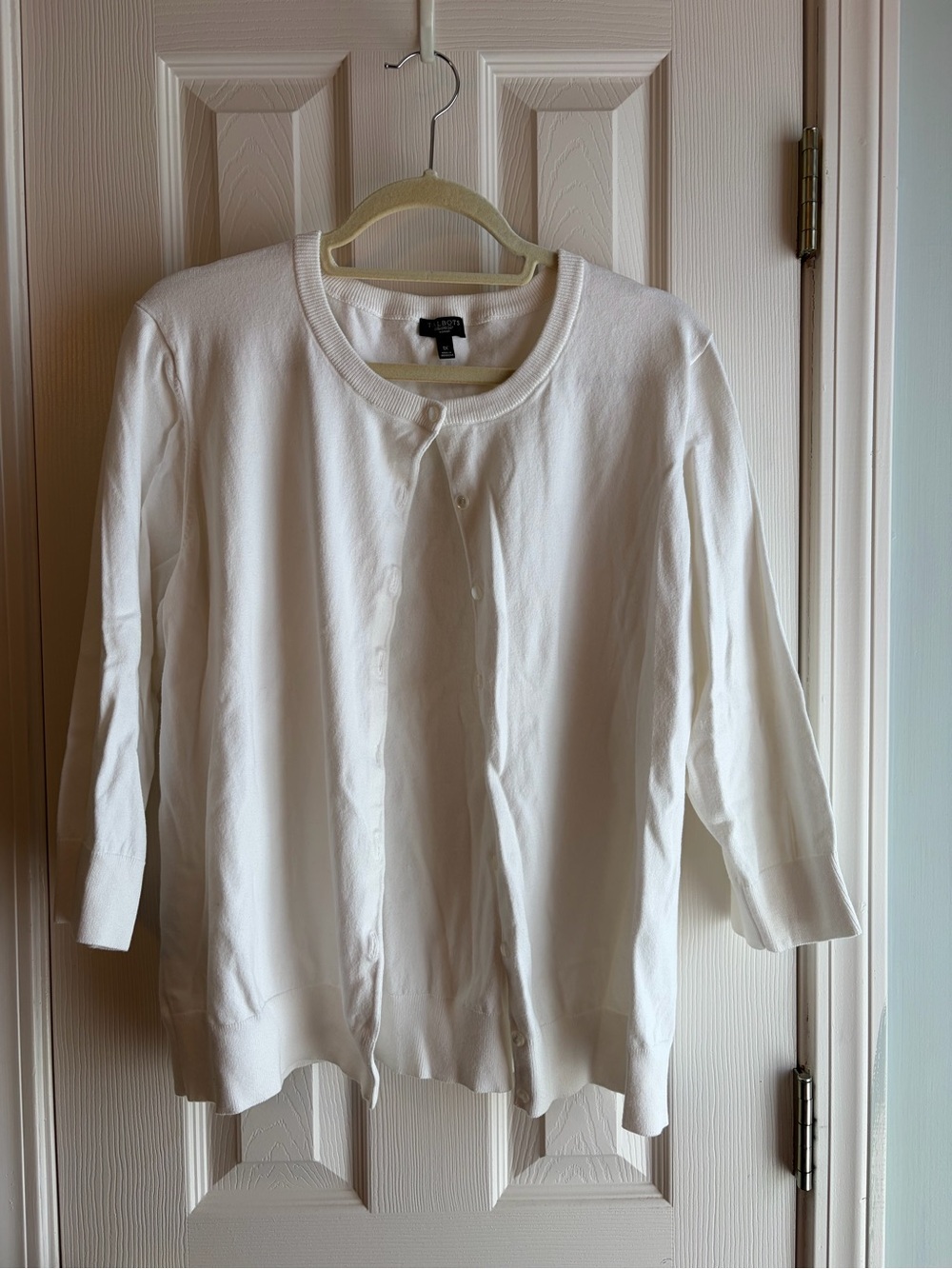 Talbots White Button-Front Crewneck Cardigan